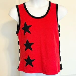 Crazy Horse Liz Claiborne Red White Blue Stars Stripes Sweater Tank Flag XL Pet